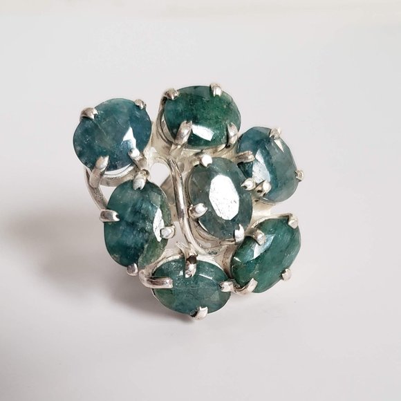 HUGE 925 Natural EMERALD Ring Corundum Native Artist 12mm stones Sterling Silver - Picture 9 of 14